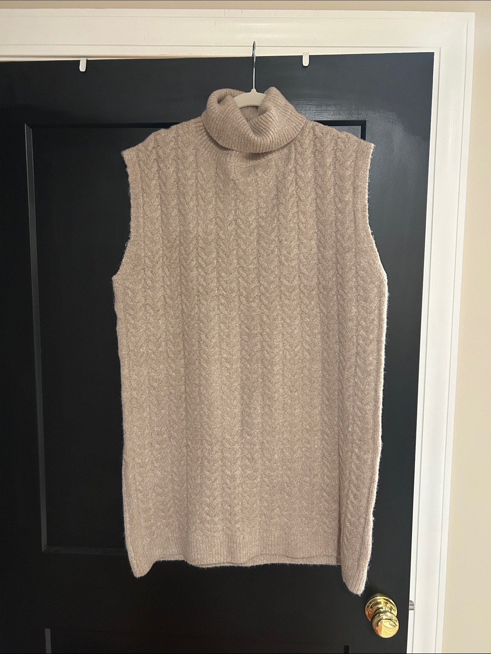 Sleeveless Cowl Neck Cable Knit Sweater Dress - Cream Taupe